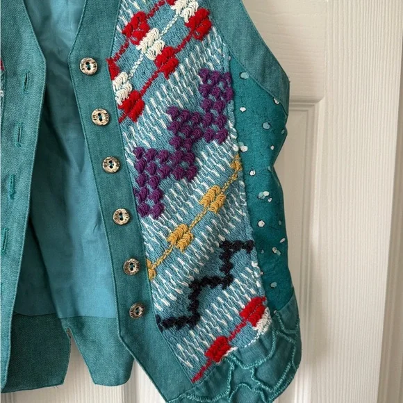 Vintage 80s Howard Wolf Colorful Vest with Embroidered Details - Picture 4 of 5